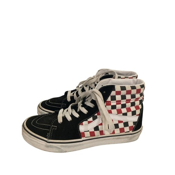 Vans Kids Size 6.5  Sk8-Hi black Red White canvas Checkerboard Hi-Top Sneakers - Picture 3 of 8